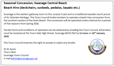 Tender Notice - Seasonal Concession, Swanage Central Beach  Beach Hire